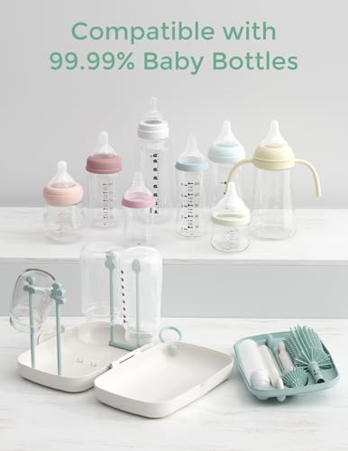 Momcozy Bottle Brush Set - Baby Bottle Cleaner Kit with Silicone Brush, Nipple Brush, Straw Brush, Soap Dispenser, Drying Rack - 7 in 1 Bottle Cleaning Tool for Home and Travel, Green - color: Green, size: Classic Style