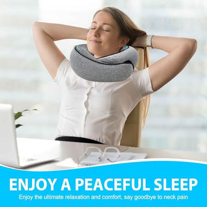 Travel Neck Pillow for Airplanes – 100% Memory Foam, 360° Head Support, Breathable & Washable Cover, Compact for Travel, Car & Flights