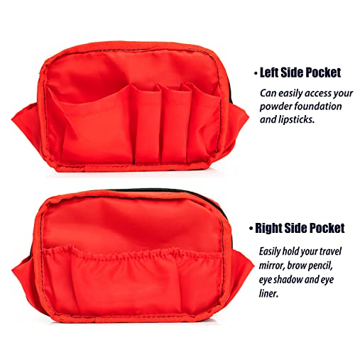 Hekyip Rectangular Beauty Bag, Small Travel Makeup Bag for Purse, Portable Waterproof Cosmetic Pouch for Ladies Women (Rectangular Inner Red) - color: Rectangular Inner Red