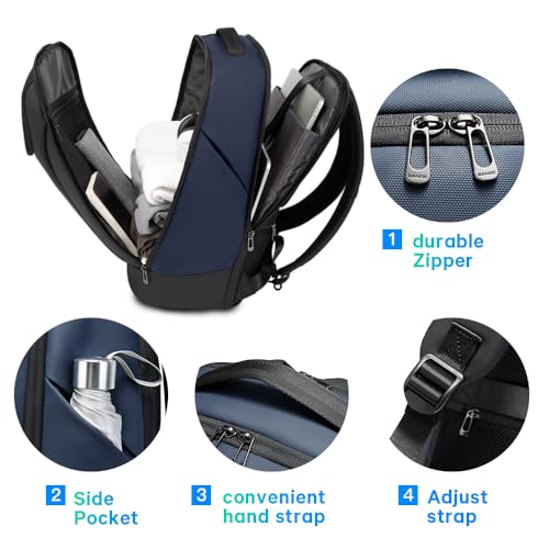 BANGE Business Commute Backpack Waterproof fit 15.6 Inch adopt in Commute,Travel Durable Backpack (Blue) - color: Blue(no Charge Port)