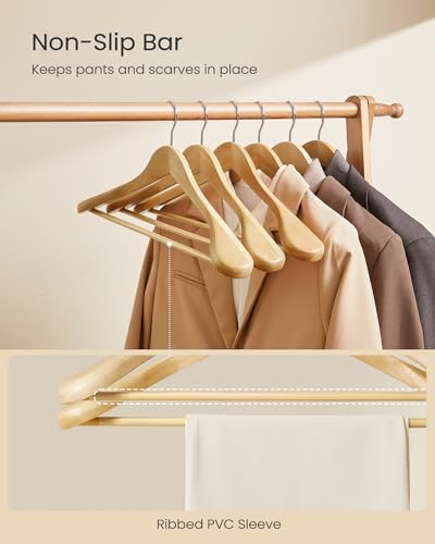 SONGMICS Extra Wide Wooden Suit Hangers, Set of 10 Clothes Hangers, Swivel Hooks, Non-Slip Bars, for Outfits, Suits, Coats, Shirts, Dresses, Natural Color UCRW050KZ02 - color: Natural Color