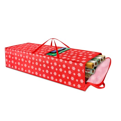 Christmas Wrapping Paper Storage Containers,40 Inch Gift Wrapping Organizer Storage,Fits 20 Standard Rolls of Wrapping Paper,Breathable Fabric, Square - color: red-40in-1p