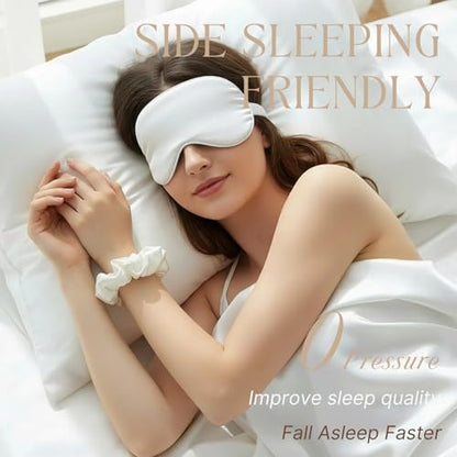 Silk Satin Sleeping Eye Mask, White Sleep Eye Night Blindfold for Women and Men, Soft Breathable Blackout Eyeshade Eye Cover for Travel, Wedding Bridesmaid Gift - color: White