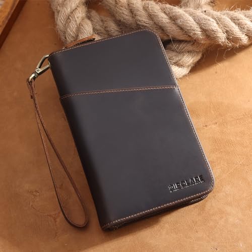 Polare Full Grain Leather Passport Holder Cover Case for Men and Women RFID Blocking Family Travel Wallet Holds 6 Passports - color: Dark Brown with AirTag Slot
