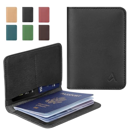 ALLIVE Passport Holder for Travel, Genuine Leather Passport Holder Women Men,Passport Cover,Travel Wallet Must Haves Airport Essentials Travel Gifts Black - color: Black, style: Without Airtag Holes