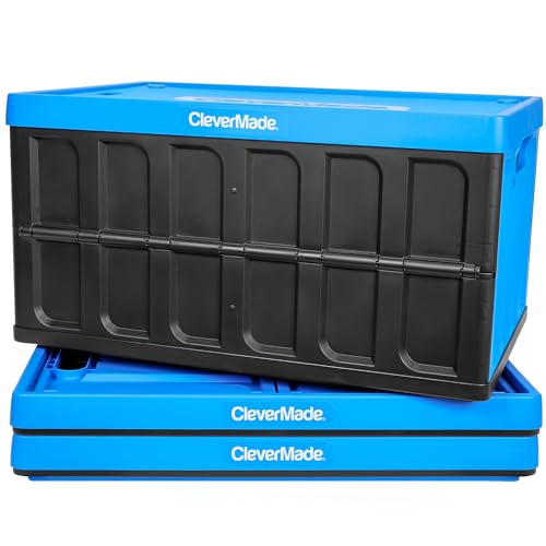 CleverMade Collapsible Storage Bins with Lids- Neptune Blue 3Pack 46L- Plastic Container Stackable Organization Crates Home Closet SpaceSaving Durable - color: Neptune Blue, size: 46L - 3 Pack