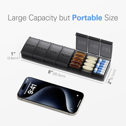 Barhon Pill Organizer Large, Weekly Medicine Pill Organizers, 7 Day Pills Box Case Travel for Big Vitamin Supplements Fish Oil, Gray - color: Grey