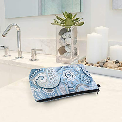 MAGEFY Makeup Bags for Women, Portable Travel Cosmetic Bag with Black Zipper Pouch Waterproof Makeup Pouch Multifunctional Small Bag for Women (1 pack, blue flower 0175) - color: blue flower 0175
