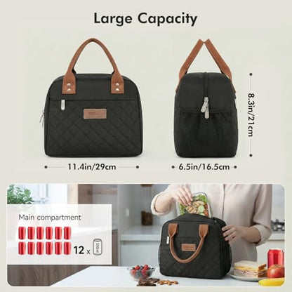 HOMESPON Insulated Lunch Bag for Women Men Adults Lunch Tote with Front Pocket Lunch Box Container Cooler Bag for Work Picnic (Black) - color: Black