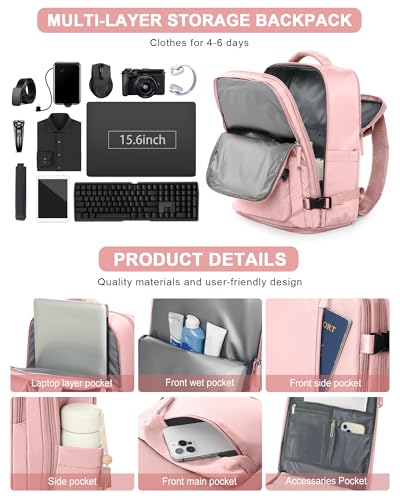 VGCUB Large Travel Backpack Bag for Women Men,Carry on Backpack,17 Inch Laptop Business Work Waterproof Backpack with Laptop Compartment,Person Item Flight Approved,Mochila de Viaje,Pink - color: Pure Pink, style: Large