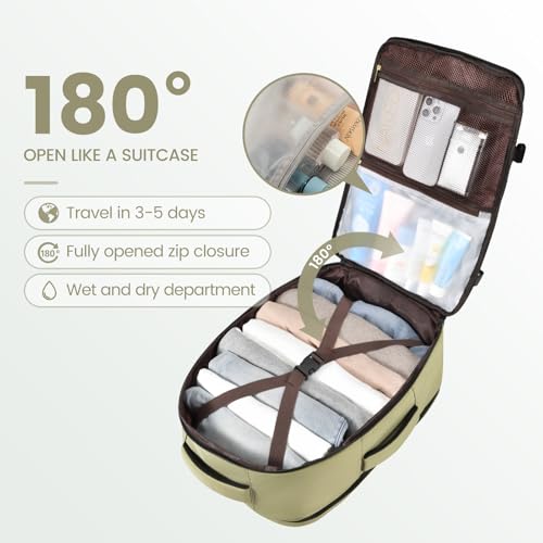 LOVEVOOK Travel Backpack For Women,40L Carry On Backpack Flight Approved,TSA Personal Item Travel Bag Fits 17 Inch Laptop,Weekender Overnight Daypack with Toiletry Bag and Cube,White Light-brown - color: Green, size: 17.3 Inch-40L-4Pcs