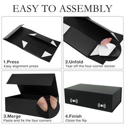 LFBOX Black Gift Box with Magnetic Lids 13.8x8.3x4.4 in, Large Bridesmaid Groomsman Proposal Boxes, Rectangle Storage Box 5 Pack - color: Black, size: 1 count (Pack of 5)