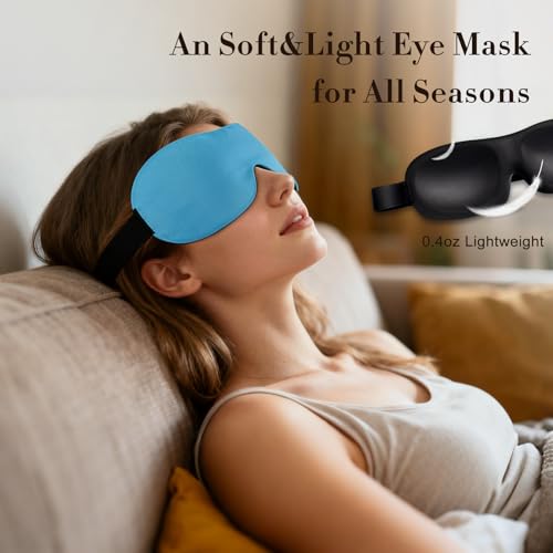 PrettyCare 3D Sleep Mask 2 Pack,Eye Mask for Side Sleeper 3D Contoured Sleeping Mask Blackout Out for Men- Blindfold Airplane with Ear Plugs, Night Masks with Travel Bag (Black&Blue) - color: A-black&blue
