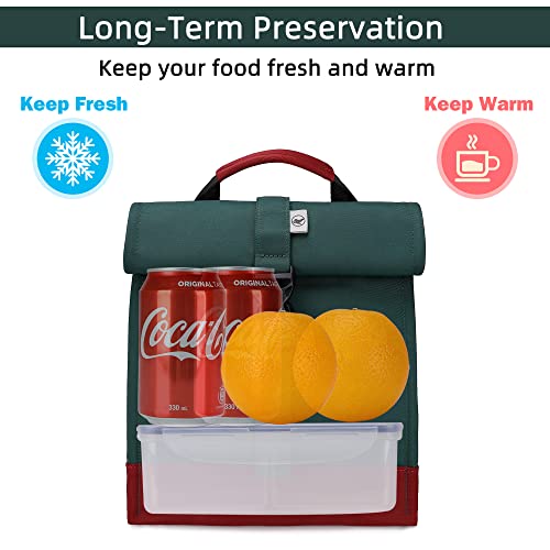 SUNNY BIRD Insulated Lunch Bag Rolltop Lunch Box Tote Lunchbox Bag for Women, Men, Adults and Teens (Green) - color: Green