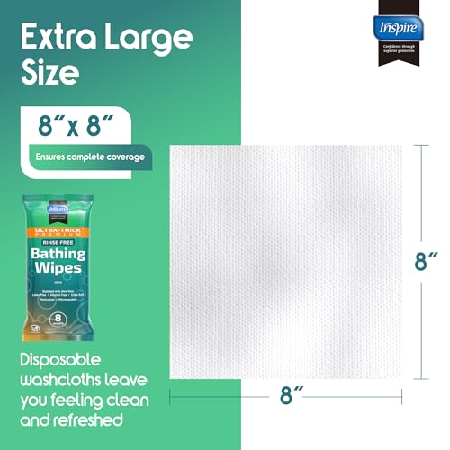 Inspire Ultra Thick Rinse Free Body Wipes, Bathing Wipes, Rinse Free Wet Wipes, Thick Strong Extra Large With Aloe Vera Enriched - style: Ultra Thick Value Pack - 18 Packs Of 8