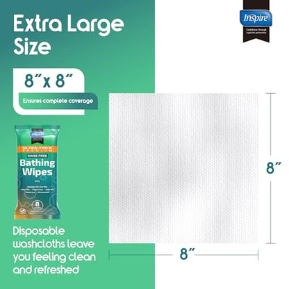 Inspire Ultra Thick Rinse Free Body Wipes, Bathing Wipes, Rinse Free Wet Wipes, Thick Strong Extra Large With Aloe Vera Enriched - style: Ultra Thick Value Pack - 18 Packs Of 8