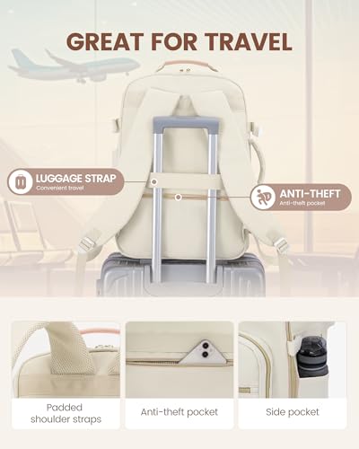 LOVEVOOK 40L Travel Backpack Flight Approved Carry on Backpack,3 Packing Cubes,Waterproof Personal Item Travel Bag,TSA Carry on Luggage Suitcase Travel Essentials,Gifts for Women & Men,fits 17" Laptop - color: Beige-flesh Beige, size: Large-40L-4Pcs