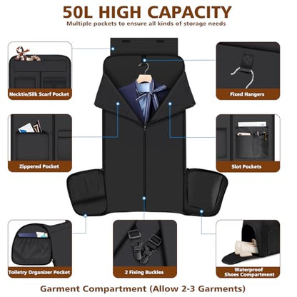 Rolling Garment Bags for Travel - Carry on Convertible Garment Duffle Bags with Wheels for Men Women, 4 in 1 Large Travel Duffel Bags with Shoes Compartment Hanging Suit Dress Weekender Bag 4pcs Set - color: Black