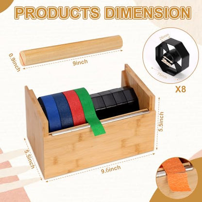 Wood Masking Tape Dispenser Fits 1" and 3" Core Large Tape Dispenser 3 Inch Core Painters Tape Dispenser Multi Roll Tape Holder Craft Tape Dispenser with 8 Pcs 3 Inch Core for Heat Tape (No Tape)