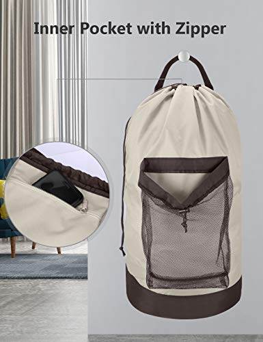 Dalykate Backpack Laundry Bag, 115L Large Hamper with Shoulder Straps, Drawstring Closure, Mesh Pocket, Khaki - color: Khaki