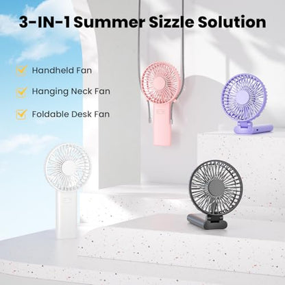 HandFan Ultra-𝐒𝐥𝐢𝐦 & Lightweight Handheld Fan (0.5in,0.3lb), 5 Speeds Portable Hand Held Fan USB Rechargeable 180° Foldable, Quiet Summer Essentials with Lanyard for Travel/Concerts/Lash (Pink) - color: White
