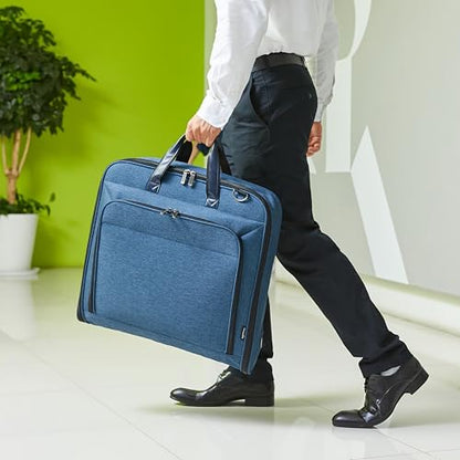 Amazon Basics Carry-On Garment Bag for Travel and Business Trips with Detachable Shoulder Strap, Hanging Suit Luggage, Wrinkle Free Cover for Suits Dresses Coats, Foldable with Shoe Compartment, Navy - color: Navy