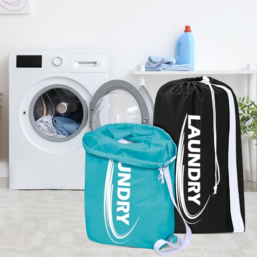 Sylfairy 2 Pack XL Laundry Bag with Strap,Heavy Duty Travel Laundry Bag,Rip-Stop Dirty Clothes Shoulder Bag with Drawstring,Easy Fit a Laundry Hamper or Basket Travel Essentials - color: Black+Blue