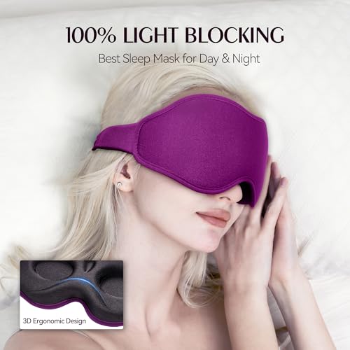 Sleep Eye Mask Blackout Lightweight: Side Sleep 3D Contoured for Lash Extensions - Zero Eye Pressure Adjustable Strap Washable (Cloud Black & Cloud Purple) - color: Cloud Black & Cloud Purple