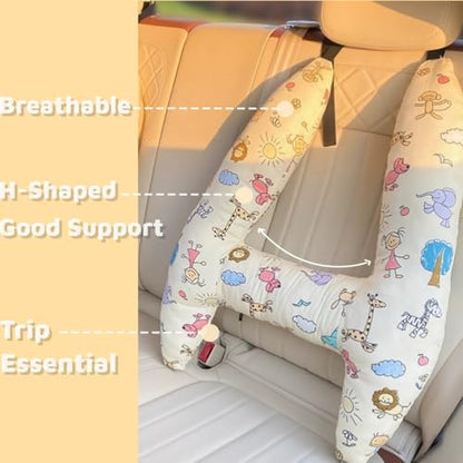 H-Shaped Car Travel Pillow for Kids & Adult-Adjustable Car Seat Pillow, Soft Ergonomic Neck Head Support Sleeping Cushion for Long Distance Travel - color: H-shape-faint Yellow