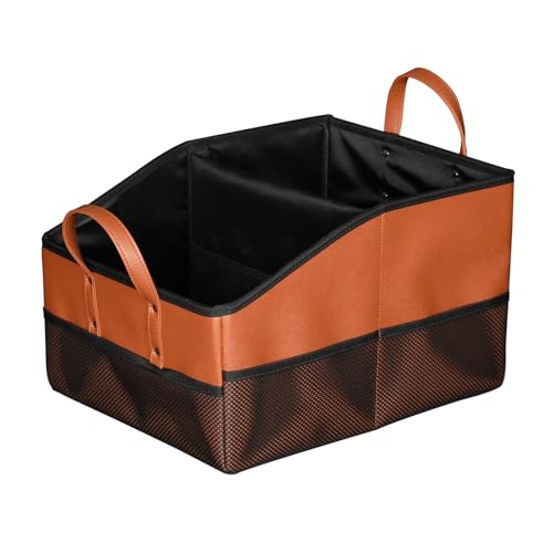 Collapsible Car Seat Organizer with 9 Compartments, Folds Flat, Brown | Dividable Partitions storage with dividers & mesh pockets. Fits front/back seats. Folds flat for easy storage when not in use - color: Brown