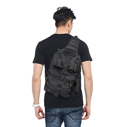 Men's Tactical Sling Bag Small Sling Backpack Military Rover Shoulder Bag Molle Assault Range Bag Camping Hunting - color: Black