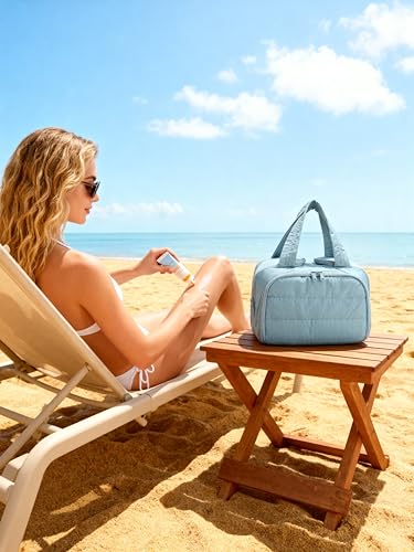 Travel Toiletry Bag for Women, Large Wide-open Puffy Cosmetic Makeup Bag with Wet-Dry Separation, Multi-Pocket Organizer with Carry Handle for Toiletries, Cosmetics, Essentials, Light Blue - color: Light Blue