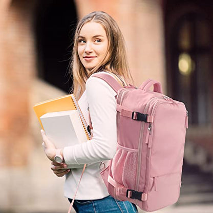 Hanples Carry on Travel Backpack for Women, Large 40L Personal Item Luggage Backpack,17inch Laptop Backpack TSA Flight Approved, Travel Essentials Casual Daypack with 2 Toiletry Bags (Pink) - color: Pink, size: X-Large