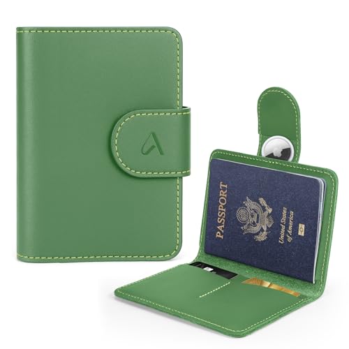ALLIVE Rfid Passport Holder for Travel Women, Rfid Passport Cover Wallet, Genuine Leather Passport Holder for Travel with AirTag Hidden, Airport Essentials, Travel Gifts (Avocado Green) - color: Avocado Green, style: Standard