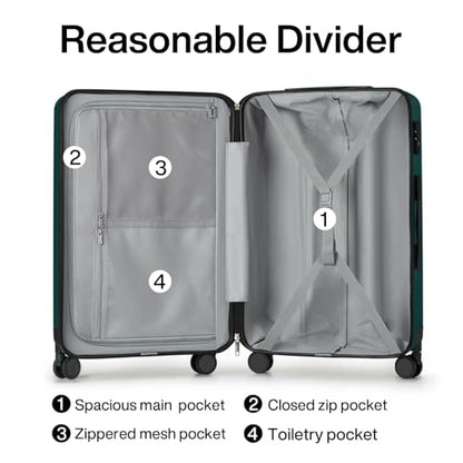 Hanke 20 Inch Carry On Luggage 22x14x9 Airline Approved Lightweight PC Hard Shell Suitcases with Wheels Travel Luggage Rolling Suitcase Travel Luggage Bag for Weekender(Blackish Green) - color: Blackish Green, size: Carry on 20 Inch