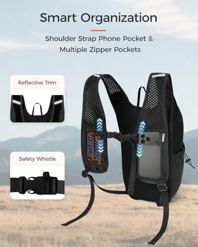 ECOHUB 15L Lightweight Packable Hiking Backpack for Travel, Small Daypack with Chest Strap & Phone Pocket, Water Resistant Foldable Backpack for Men Women - color: Black