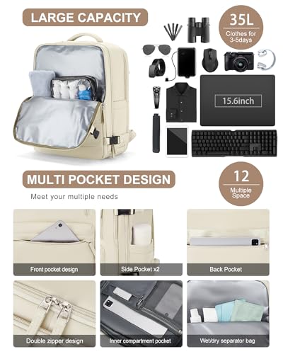 VGCUB Lightweight Travel Backpack for Women Men,Carry on Backpack Flight Approved Luggage,Water Resistant Laptop College Work Backpack Personal Item Daypack Bookbag Mochila de Viaje,Beige - color: Beige, style: X-large