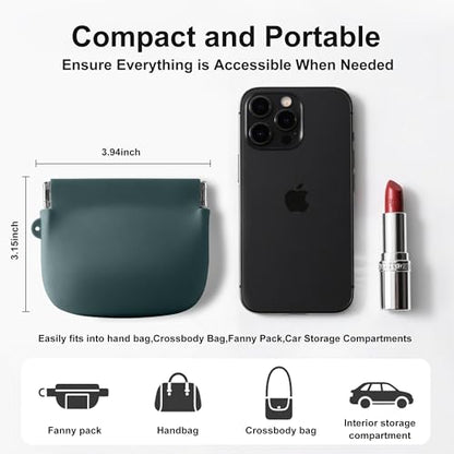 Squeeze Coin Purse for Women – Silicone Small Coin Pouch with Kiss Lock for Coins, Keys, Lipstick, and Earphones – Mini Cute Change Purse, Coin Purse & Pouch for Daily Life, Cars, Travel, Party - color: Squeeze / Dark Green