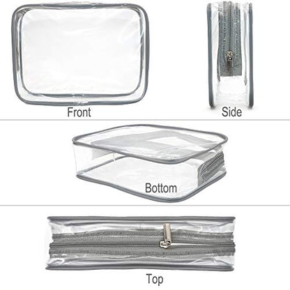 APREUTY Clear Makeup Bags, TSA Approved 6Pcs Cosmetic Makeup Bags Set Clear PVC with Zipper Handle Portable Travel Luggage Pouch Airport Airline Bags Bathroom (Gray) - color: Gray-6PCS (Large+Medium+Small)