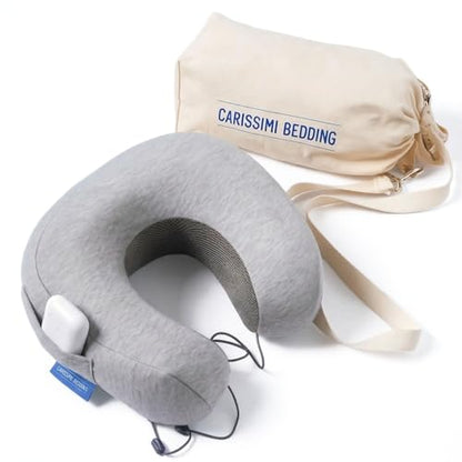 Travel Neck Pillow with Bag – Compact Memory Foam Neck Pillow for Airplane, Car and Office – Ergonomic Design for Travel Comfort and Shoulder & Neck Support