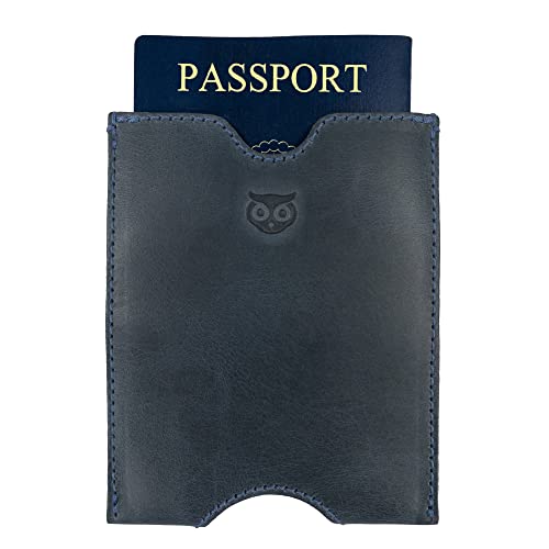 Hide & Drink, Travel Passport Pocket Sleeve Handmade from Full Grain Leather - Slate Blue - color: Slate Blue