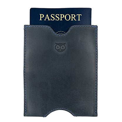 Hide & Drink, Travel Passport Pocket Sleeve Handmade from Full Grain Leather - Slate Blue - color: Slate Blue