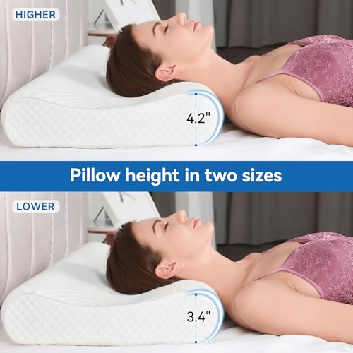 Ergonomic Memory Foam Pillow with Washable Zippered Soft Cover Contour Cervical pillows for Neck Pain and Side Sleeper Back Support Orthopedic Pillow, White - color: White, size: Standard Size