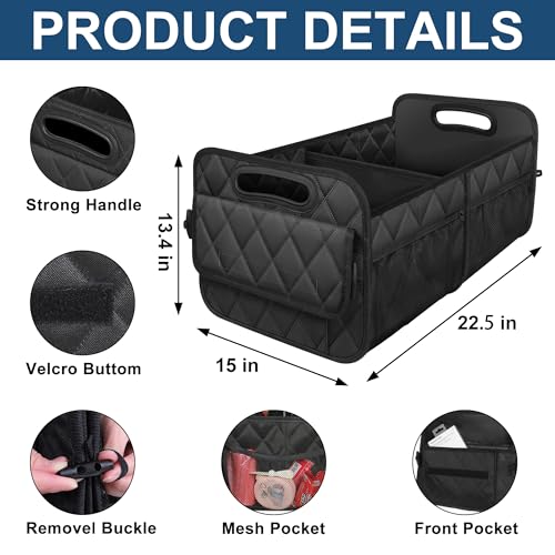 Deosk Car Trunk Organizer and Storage with Reinforced Handles, Waterproof Polyester Trunk Organizer for SUV, Minivan, Truck (Large, Black) - color: Black, size: Large
