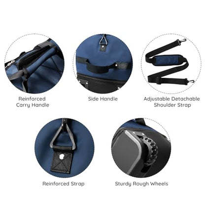 Bagenerous 110L/140L Expandable Soft-Sided Foldable Duffle Bag with 2 Rubber Wheels,Packable 32” Rolling Carry-On with Multi-Pockets & Compartments,Navy Blue - color: Navy Blue