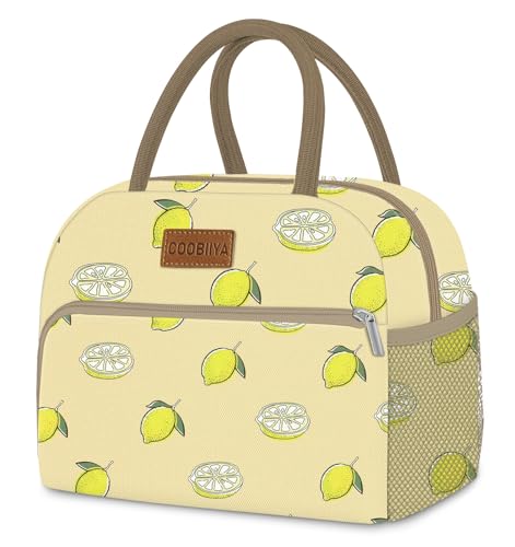 Coobiiya Lunch Bag for Women Men, Cute Lunch Tote Bags Insulated Reusable LunchBox Large Capacity Cooler Bag for Work Travel Picnic Green white - color: Lemon, size: A-regular