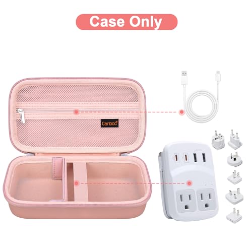 Canboc Carrying Case for Ceptics Universal Travel Adapter Kit, World Travel Adapter Kit Box with Removable Shoulder Strap, Zipper Mesh Bag fit USB Cable, Rose Gold (Case Only) - color: Rose Gold+Rose Gold