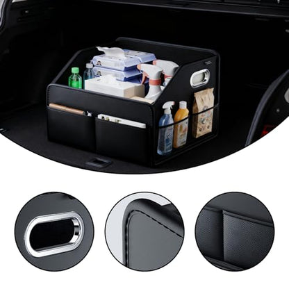 Leather Car Organizer Front Seat Organizer with Metal Handles, Dividable Black Car Caddy Organizer for Passenger Seat Organizer