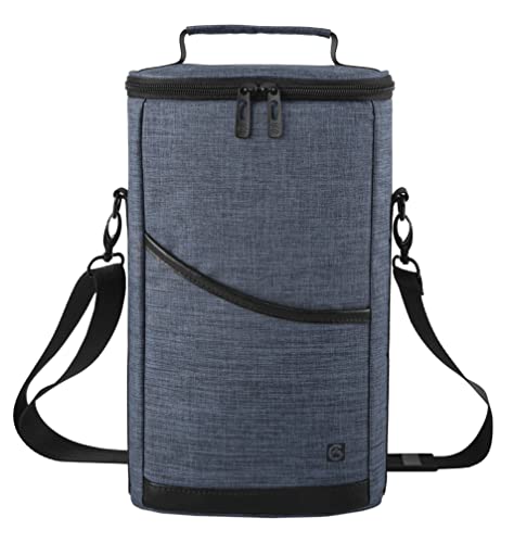 ALLCAMP 2 Bottle Wine Tote Carrier - Insulated Portable Padded Canvas Wine Bag for Travel, BYOB Restaurant, Wine Tasting, Party, Great Christmas Day Gift for Wine Lover，Blue - color: Navy Blue, size: 2 Bottle