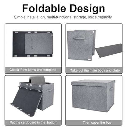 Collapsible Toy Storage Bin with Lid, 82L Large Capacity - Gray Neutral Space-Saving Organizer for Playroom, Bedroom & Nursery, Foldable Design - color: Gray